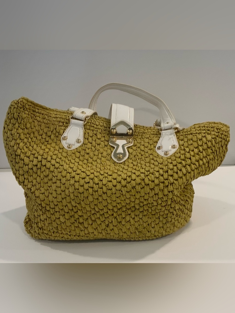 Michael Kors  Straw Tote Bag with White Trim